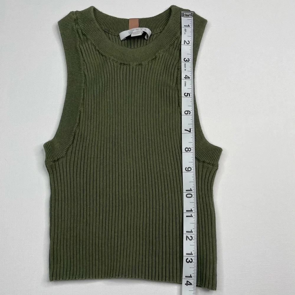 LUNYA Cozy Cotton Silk Crop Ribbed Tank Top Green Comfy Luxury Lounge  Summer - Picture 5 of 10